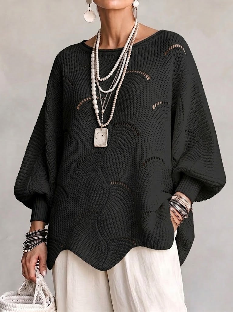 Coravina black textured open-knit jumper