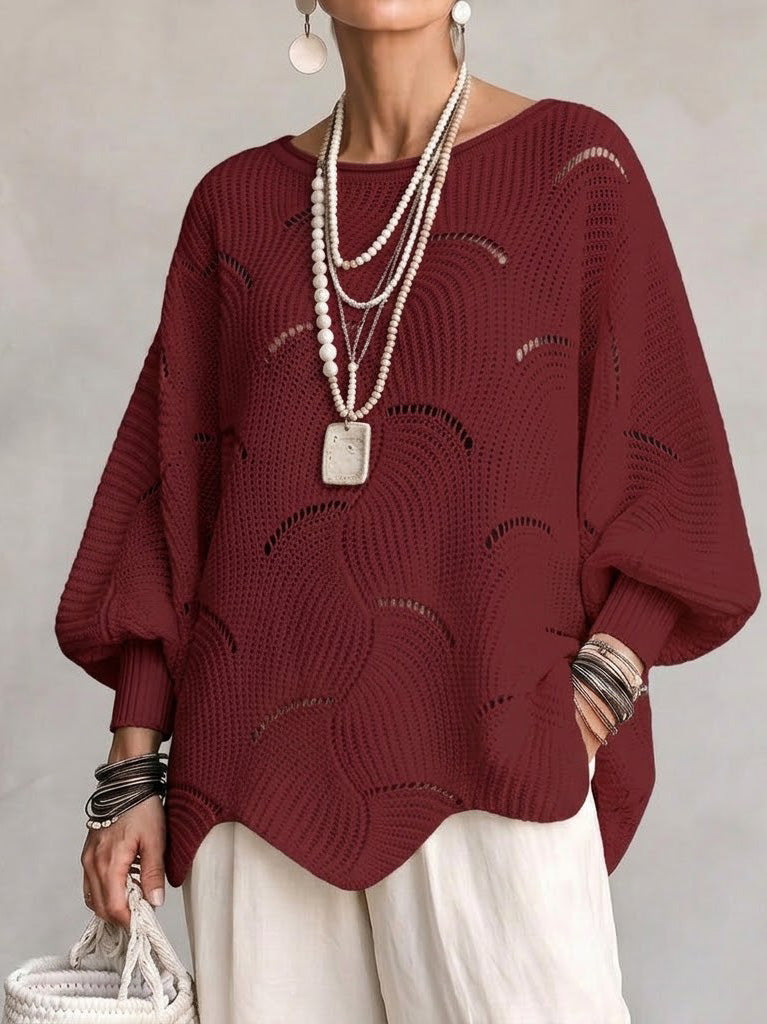 Coravina burgundy textured open-knit jumper
