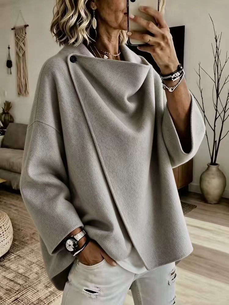 Elowen | Asymmetrical Button-Collar Poncho