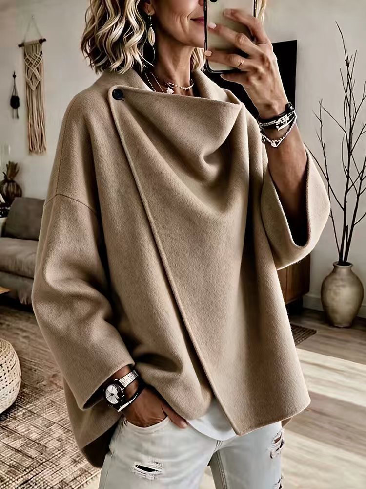 Elowen | Asymmetrical Button-Collar Poncho