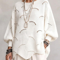 Coravina white textured open-knit jumper front