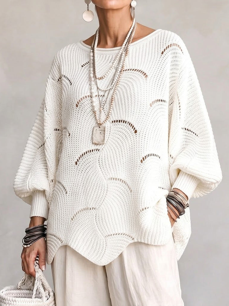 Coravina white textured open-knit jumper front