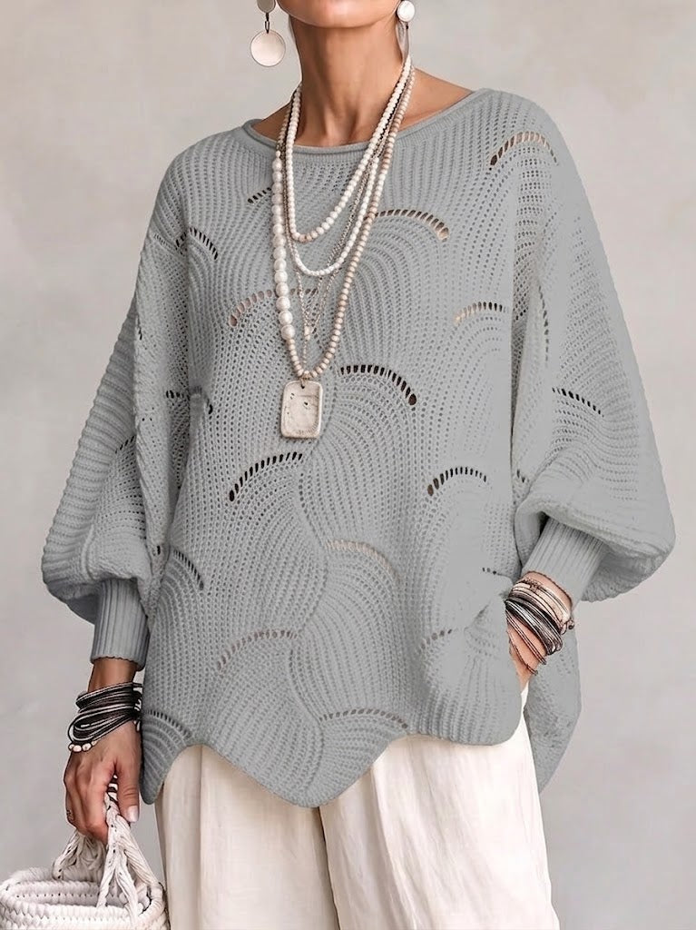 Coravina grey textured open-knit jumper