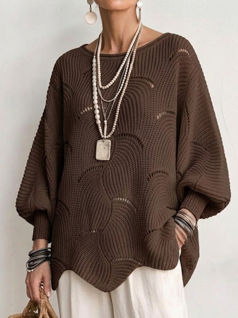 Coravina brown textured open-knit jumper