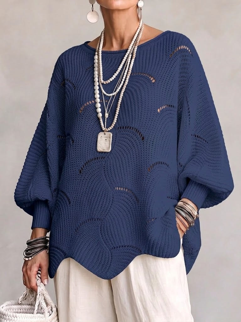 Coravina navy textured open-knit jumper