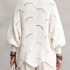 Coravina white textured open-knit jumper back
