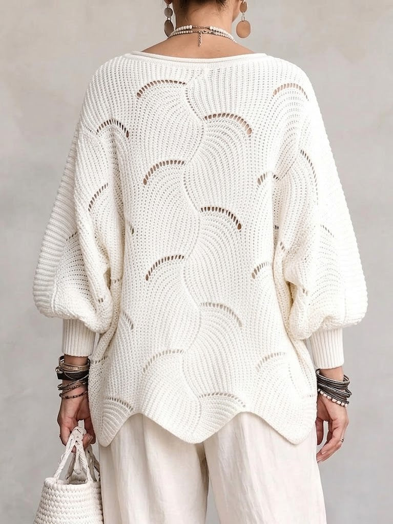 Coravina white textured open-knit jumper back