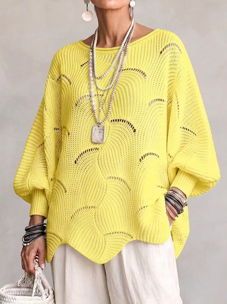 Coravina yellow textured open-knit jumper