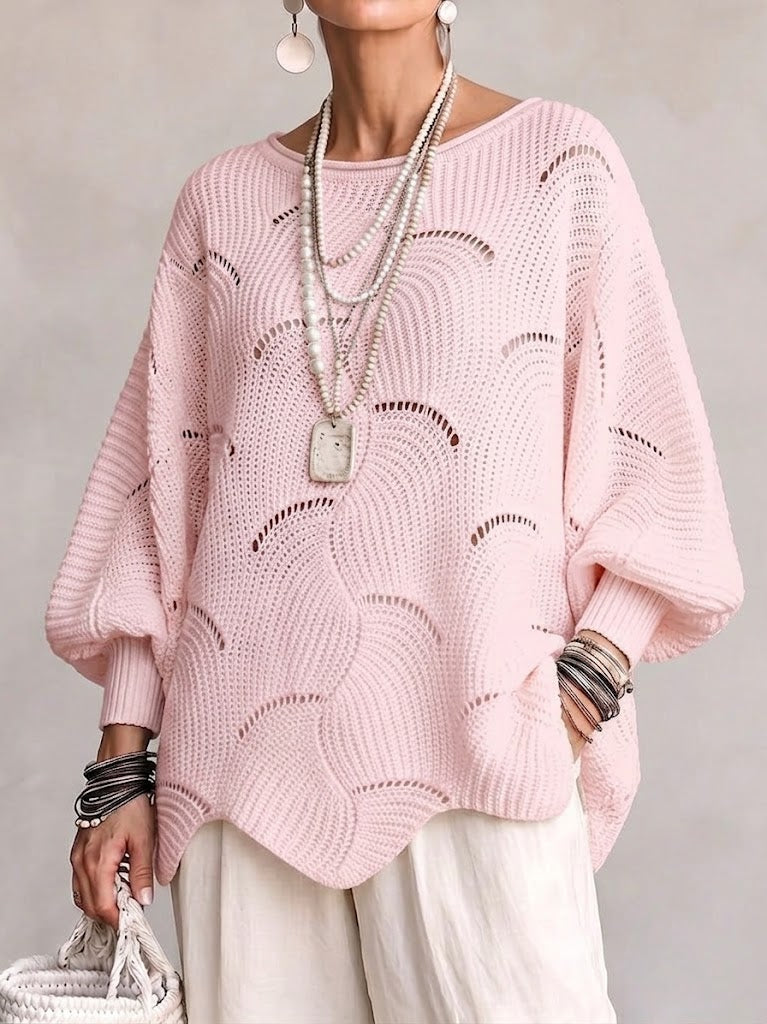 Coravina pink textured open-knit jumper
