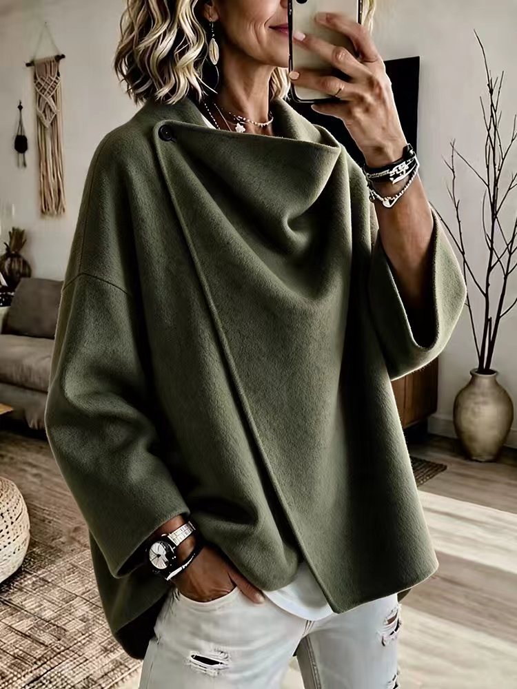 Elowen | Asymmetrical Button-Collar Poncho