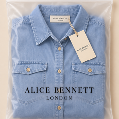 Patricia | Relaxed Denim Midi Shirt Dress in Alice Bennett London packaging