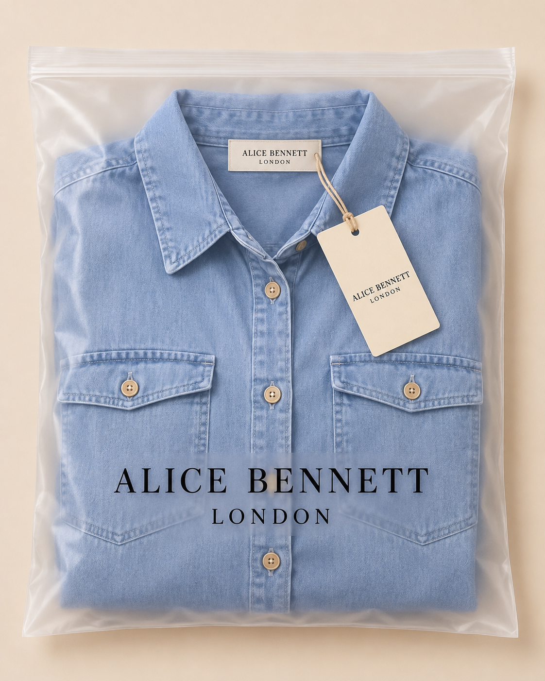 Patricia | Relaxed Denim Midi Shirt Dress in Alice Bennett London packaging