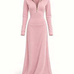 Sporty Half-Zip Long-Sleeve Maxi Dress on a white background