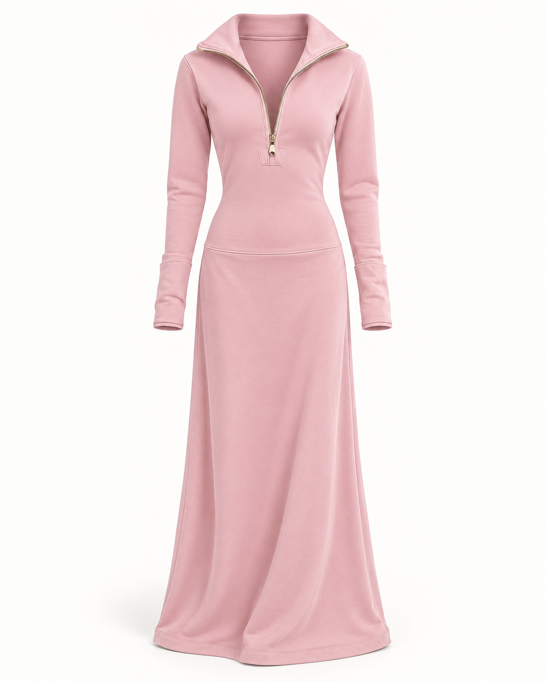 Sporty Half-Zip Long-Sleeve Maxi Dress on a white background
