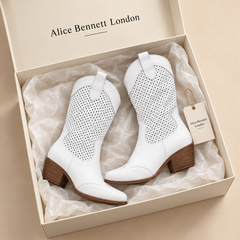 Rachel Western Boots in an Alice Bennett London shoebox