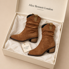 Rachy Western Boots in an Alice Bennett London shoebox
