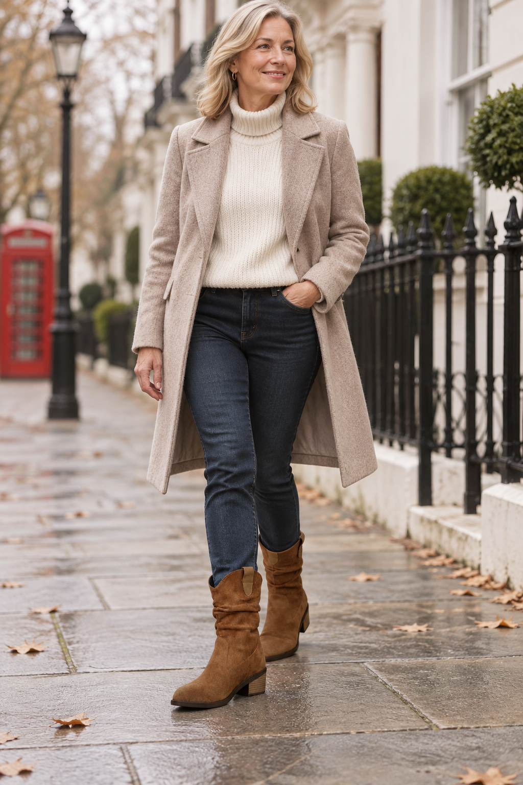 Rachy Western Boots worn by a mature model in London