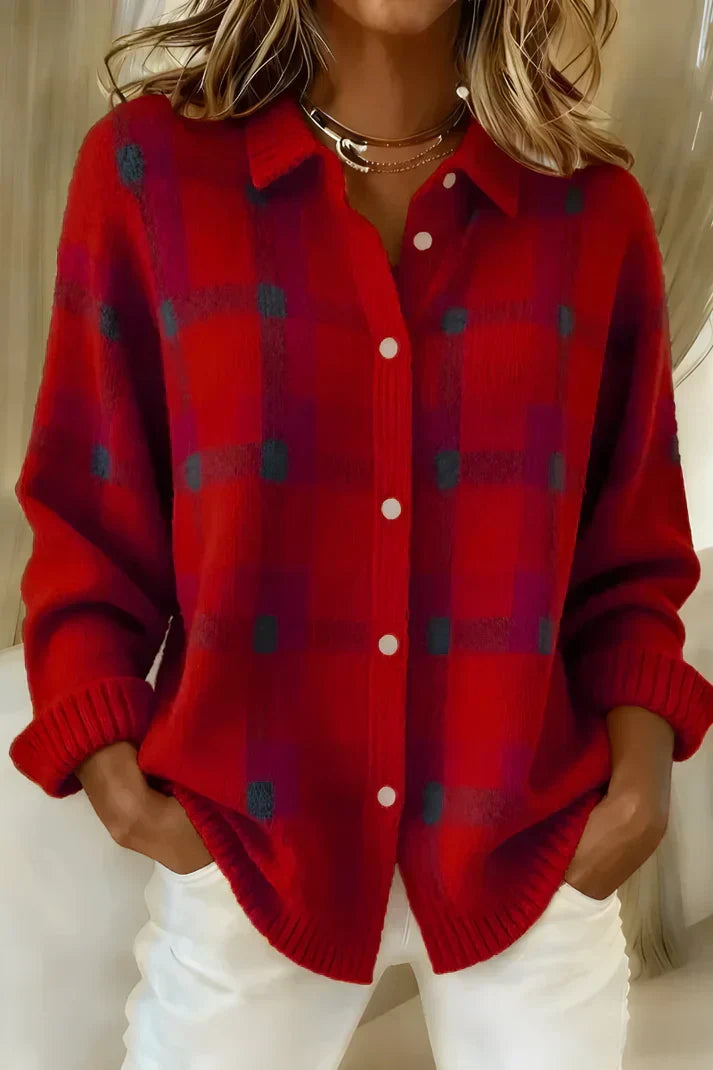 Barbara – Soft Checked Knit Blouse