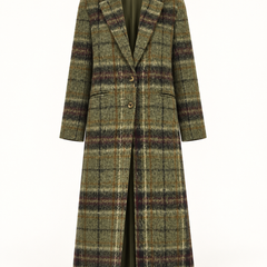 Retro Plaid Long Tweed Coat on a clean white background