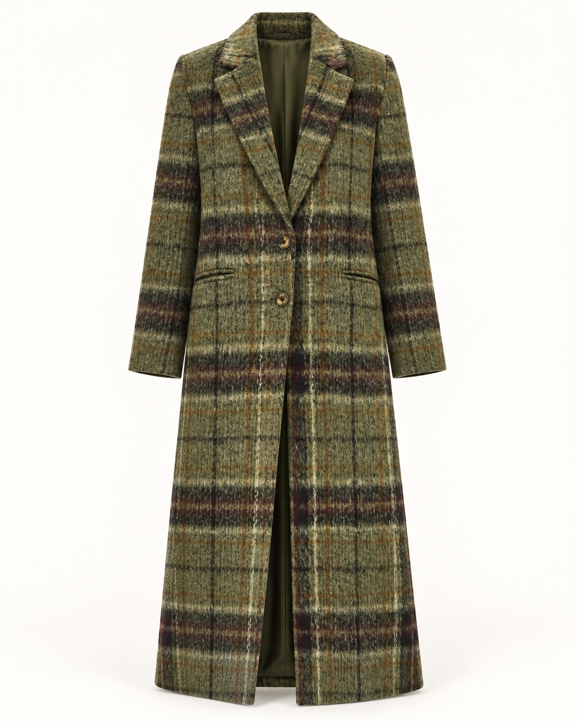 Retro Plaid Long Tweed Coat on a clean white background