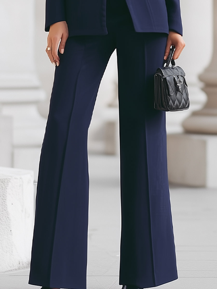 Navy High-Neck Blazer & Wide-Leg Trousers Set