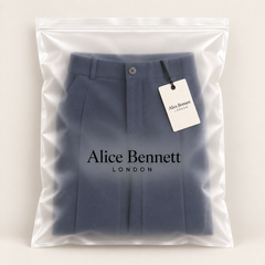 Sophia navy wide-leg tailored trousers in a luxury Alice Bennett London polybag