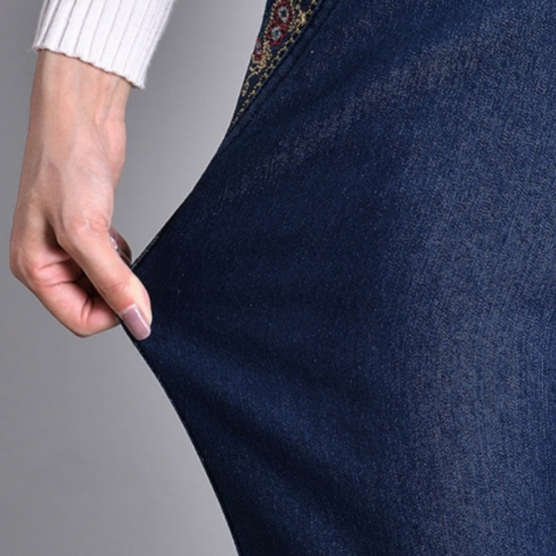 HARPER – HIGH-WAIST ELASTIC DENIM TROUSERS