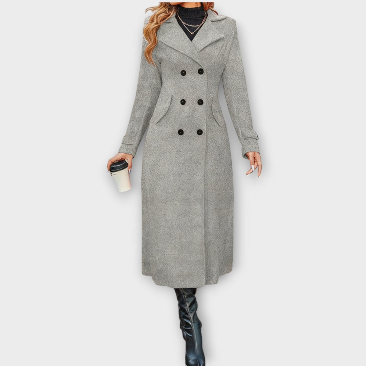 Elara – Longline Double-Breasted Winter Coat
