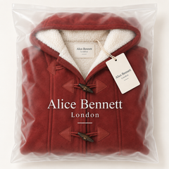Suedeluxe hooded faux suede coat folded in Alice Bennett London polybag