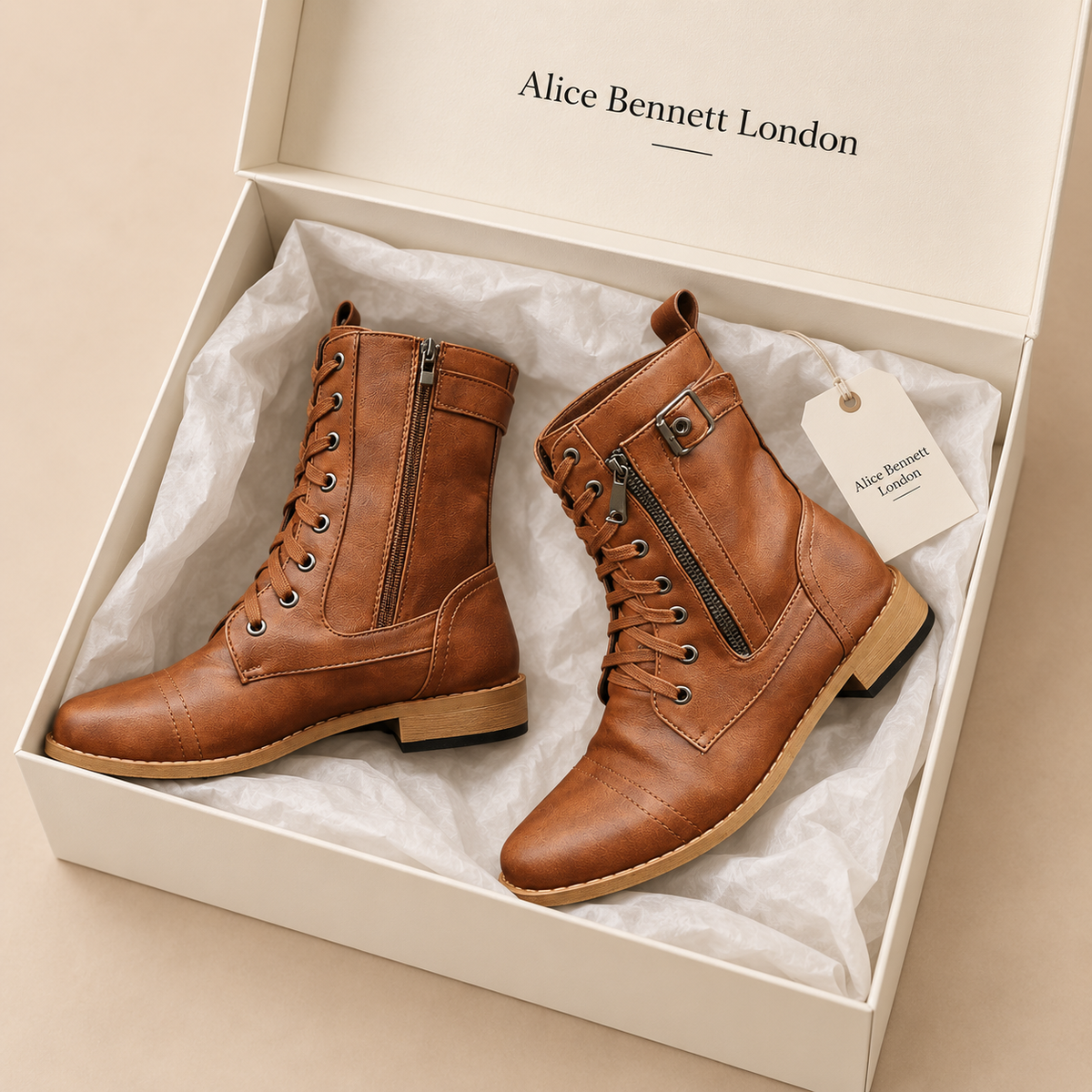 Sylvia Western Boots in an Alice Bennett London shoebox