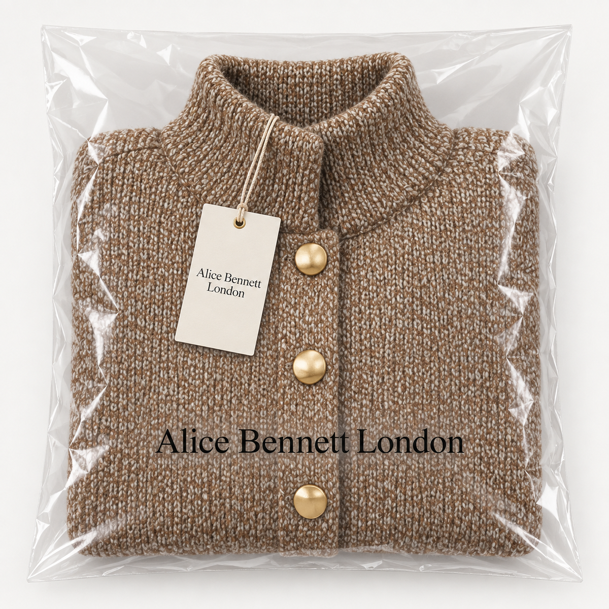 Textured Knit Sweater with Statement Gold Buttons in Alice Bennett London packaging
