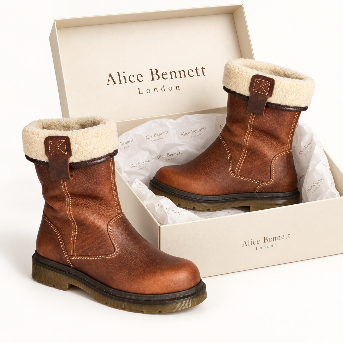 Thea cosy fur-lined winter boots with Alice Bennett London shoebox
