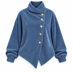 Tina asymmetric corduroy top in Blue on a white background