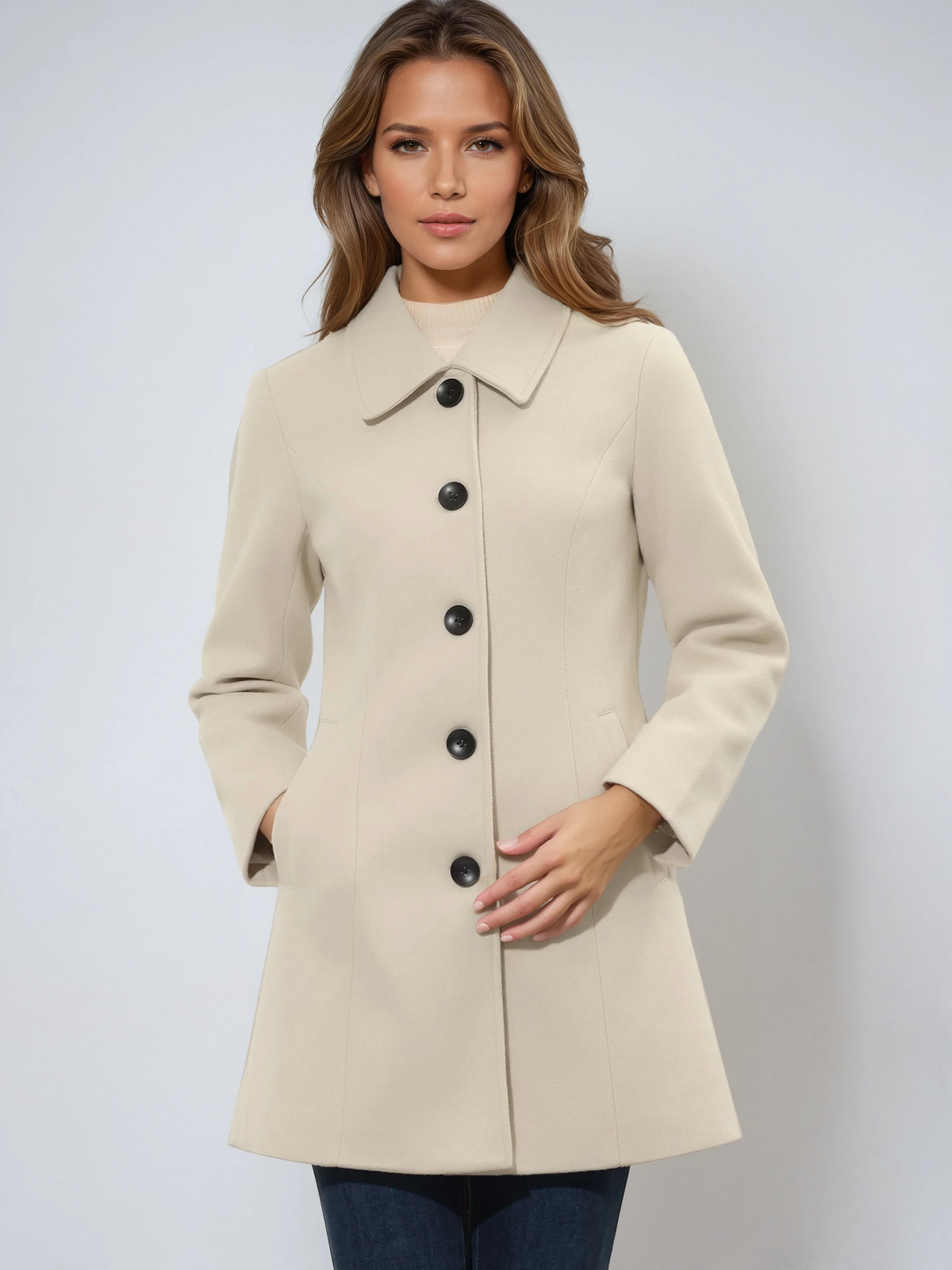 Gabardina de invierno cruzada con cierre frontal de botones