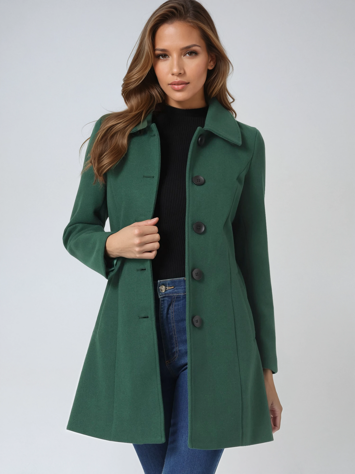 Gabardina de invierno cruzada con cierre frontal de botones