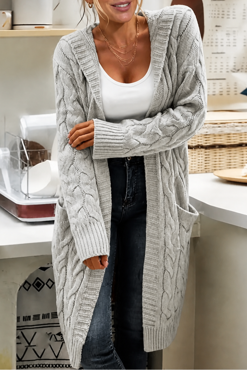 Wearbella | Hooded Chunky Cable-Knit Cardigan