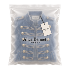 Vintage Washed Denim Military Coat in Alice Bennett London packaging