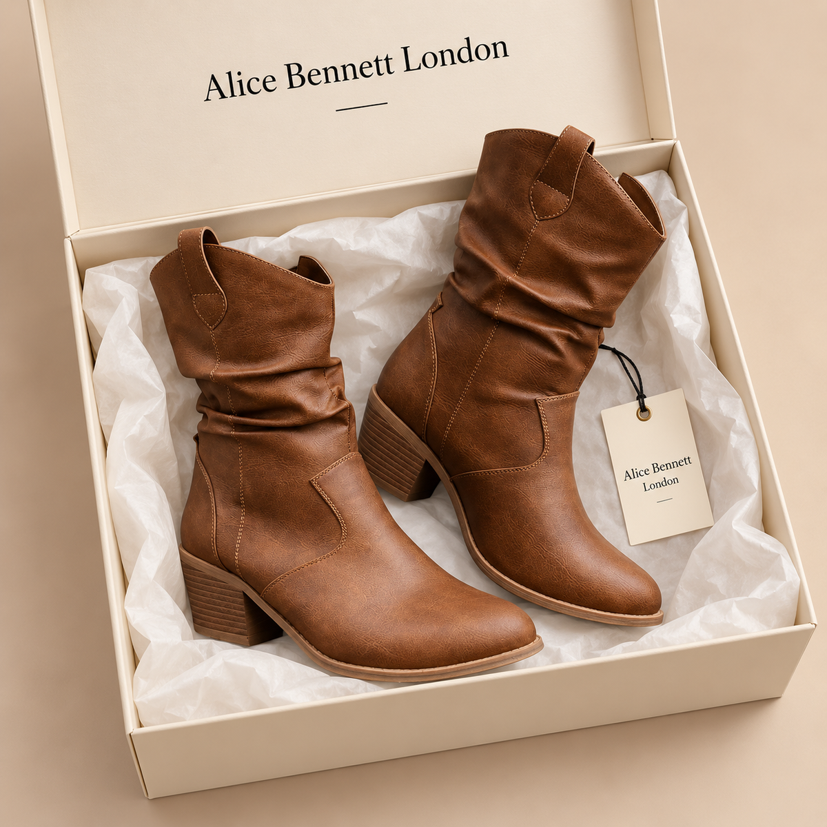 Vivian Western Boots in an Alice Bennett London shoebox