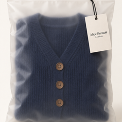 Wearbella navy ribbed V-neck cardigan in Alice Bennett London packaging with hangtag