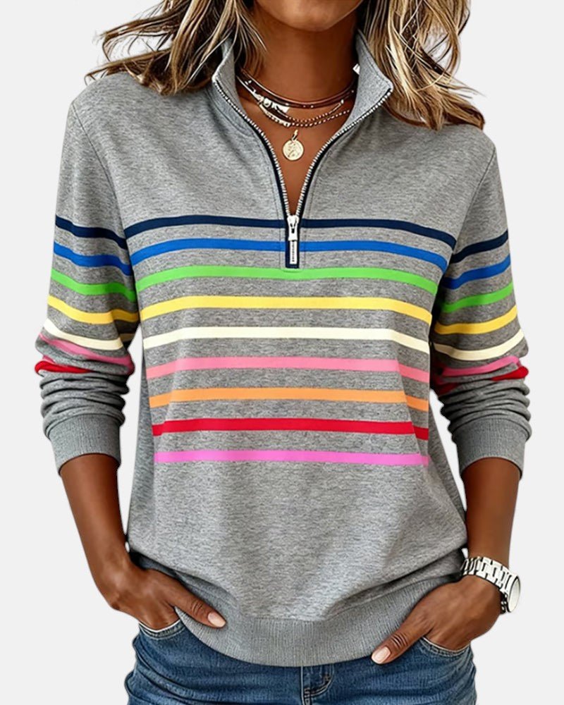 Corinelle™ | Soft-Touch Striped Half-Zip Sweatshirt