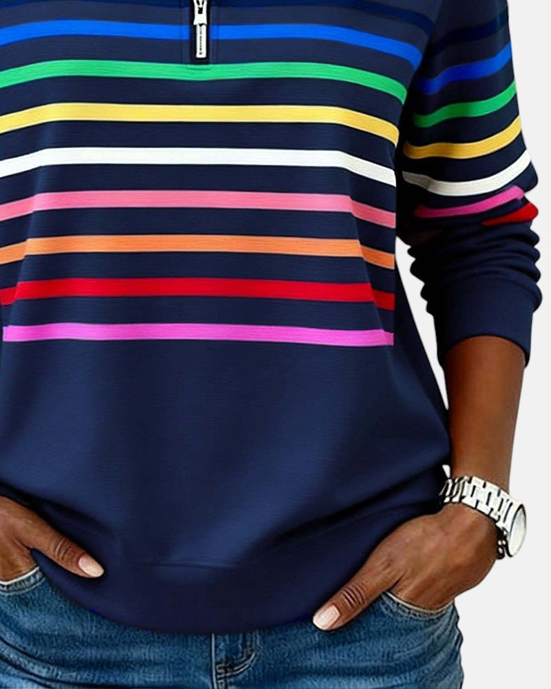Corinelle™ | Soft-Touch Striped Half-Zip Sweatshirt