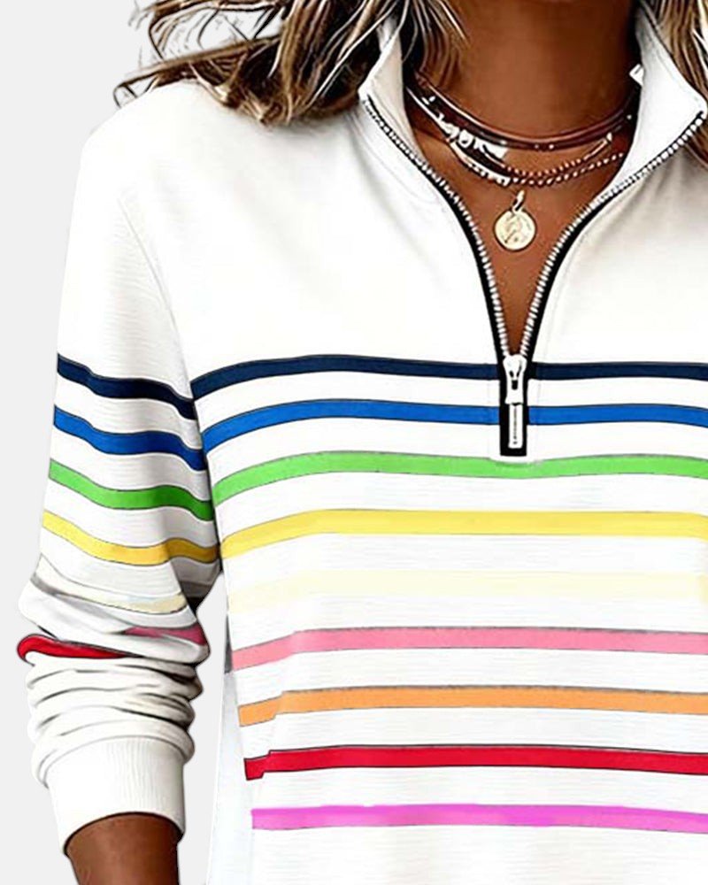 Corinelle™ | Soft-Touch Striped Half-Zip Sweatshirt