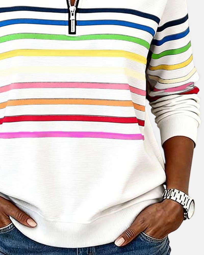 Corinelle™ | Soft-Touch Striped Half-Zip Sweatshirt