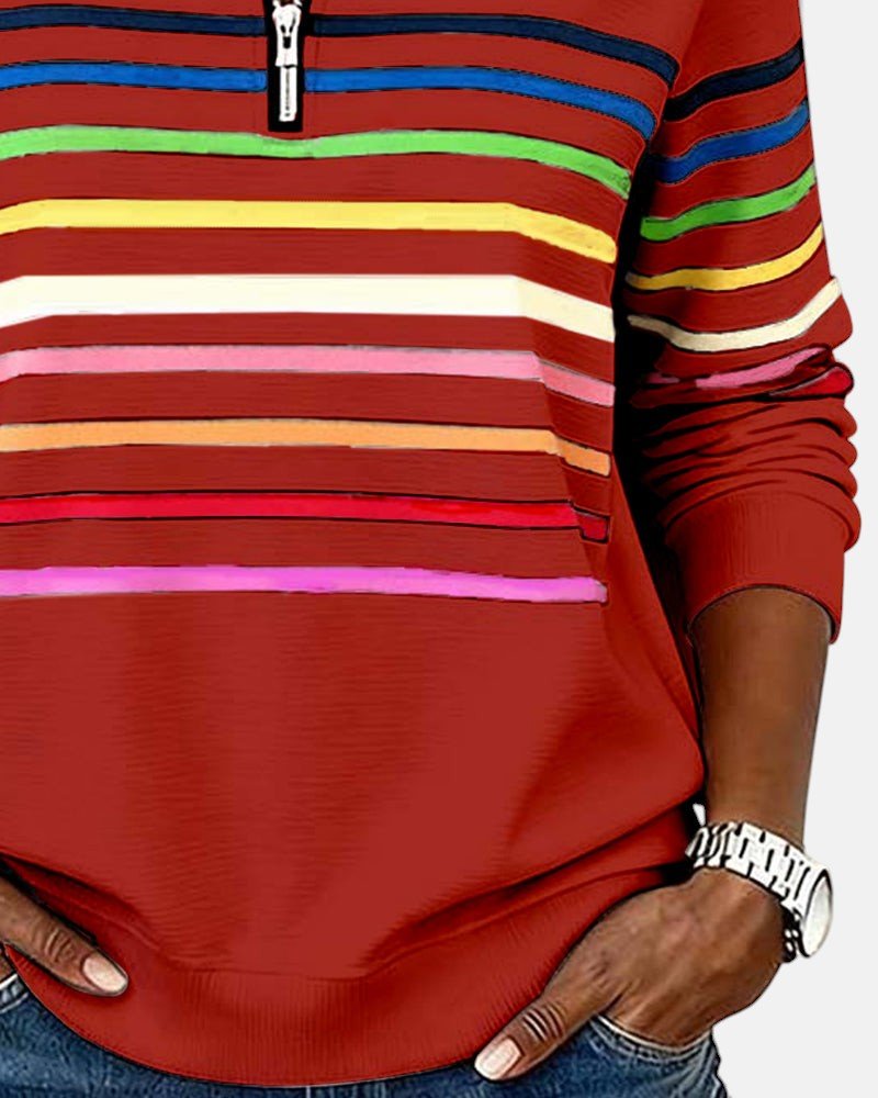 Corinelle™ | Soft-Touch Striped Half-Zip Sweatshirt