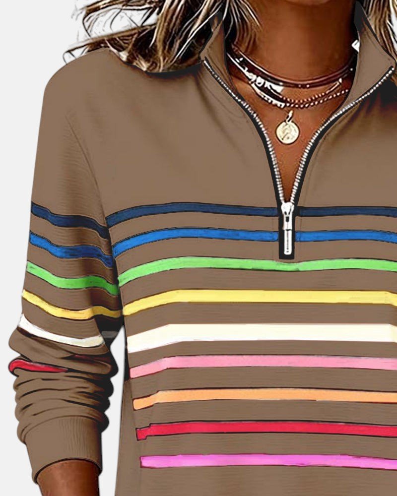 Corinelle™ | Soft-Touch Striped Half-Zip Sweatshirt