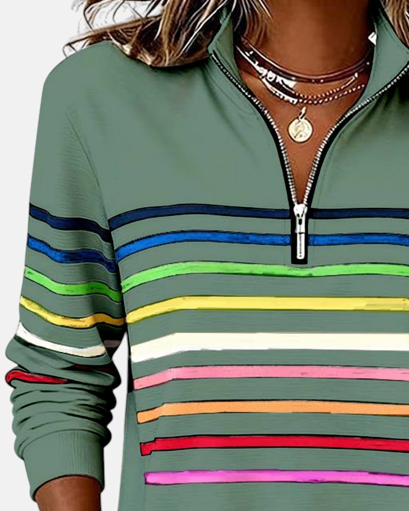 Corinelle™ | Soft-Touch Striped Half-Zip Sweatshirt