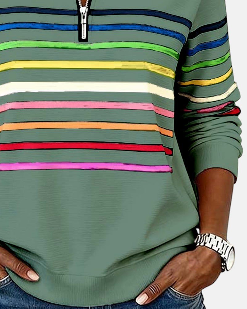 Corinelle™ | Soft-Touch Striped Half-Zip Sweatshirt