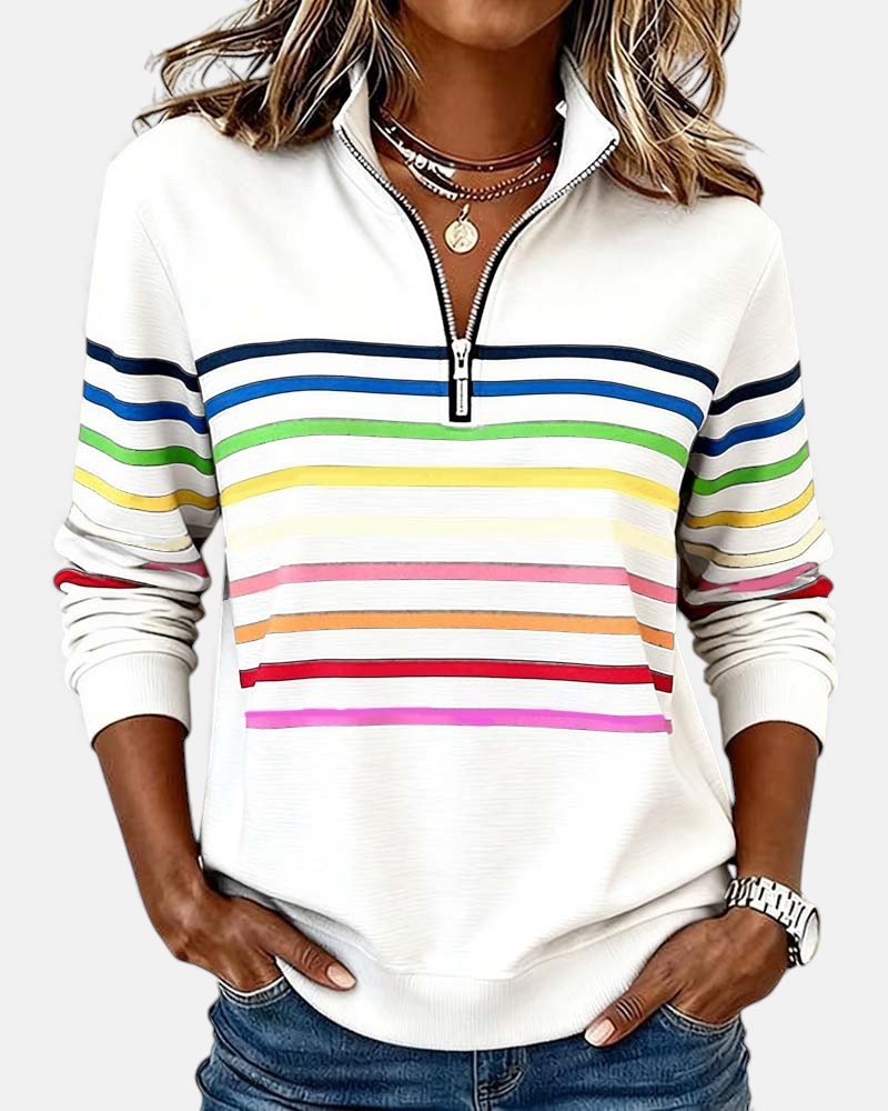 Corinelle™ | Soft-Touch Striped Half-Zip Sweatshirt