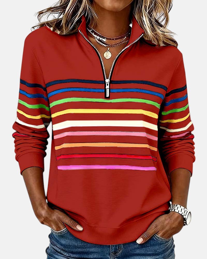 Corinelle™ | Soft-Touch Striped Half-Zip Sweatshirt