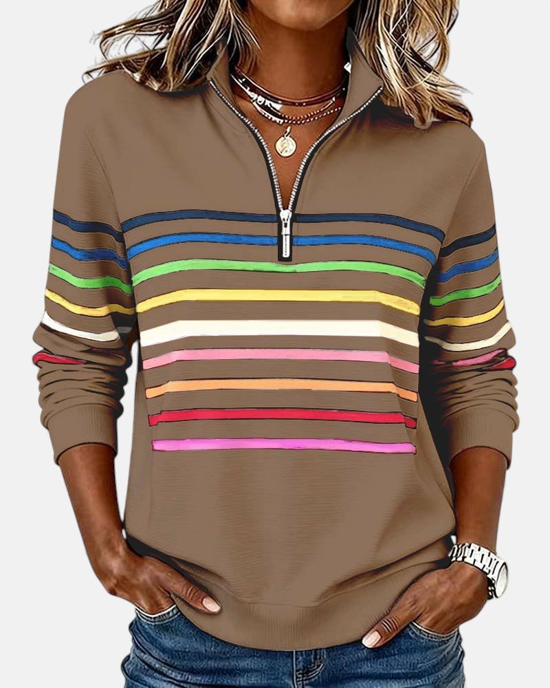 Corinelle™ | Soft-Touch Striped Half-Zip Sweatshirt